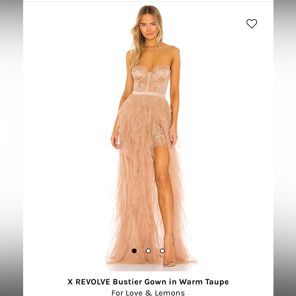 For love and lemons x revolve bustier maxi dress gown warm taupe